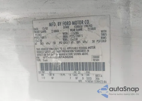 2008 Ford Ranger Xl/Xlt from USA, damaged, VIN 1FTYR10D58PA58206